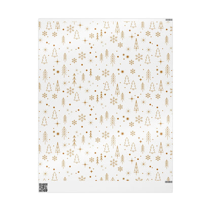 Holiday Gold Tree Wrapping Paper — Minimal White & Metallic Christmas Gift Wrap - MaisonThreadory