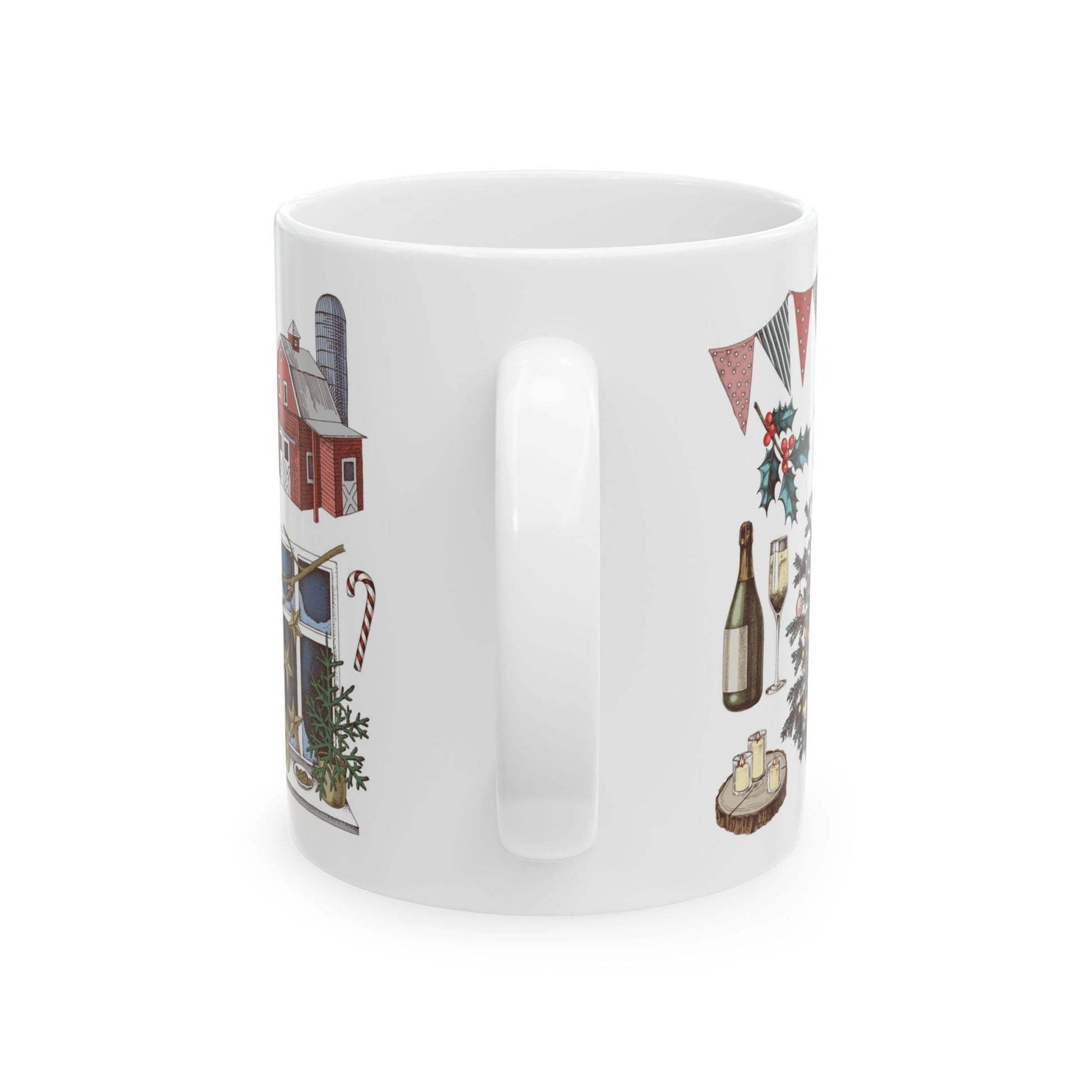 Festive Ceramic Mug - Christmas Nature Designs, Holiday Gift for Coffee Lovers, Winter Decor, Hot Cocoa Mug, Tree and Truck Art - MaisonThreadory