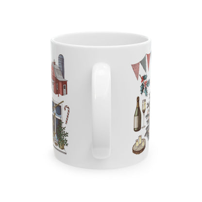 Festive Ceramic Mug - Christmas Nature Designs, Holiday Gift for Coffee Lovers, Winter Decor, Hot Cocoa Mug, Tree and Truck Art - MaisonThreadory