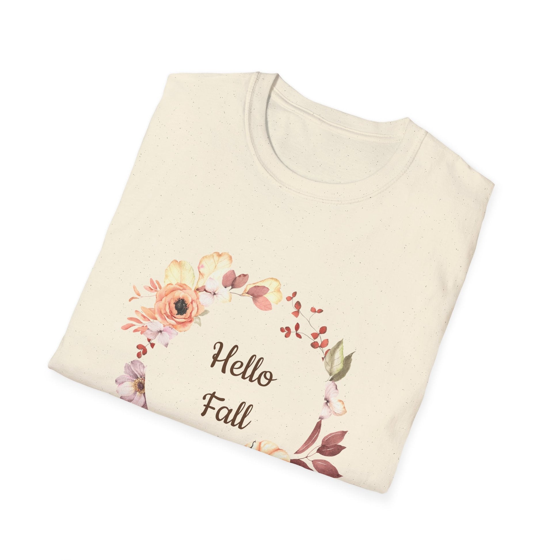 Fall Floral T-Shirt - Hello Fall Unisex Tee, Autumn Apparel, Seasonal Outfit, Cozy Gift, Trendy T-Shirt, Celebrate Harvest - MaisonThreadory