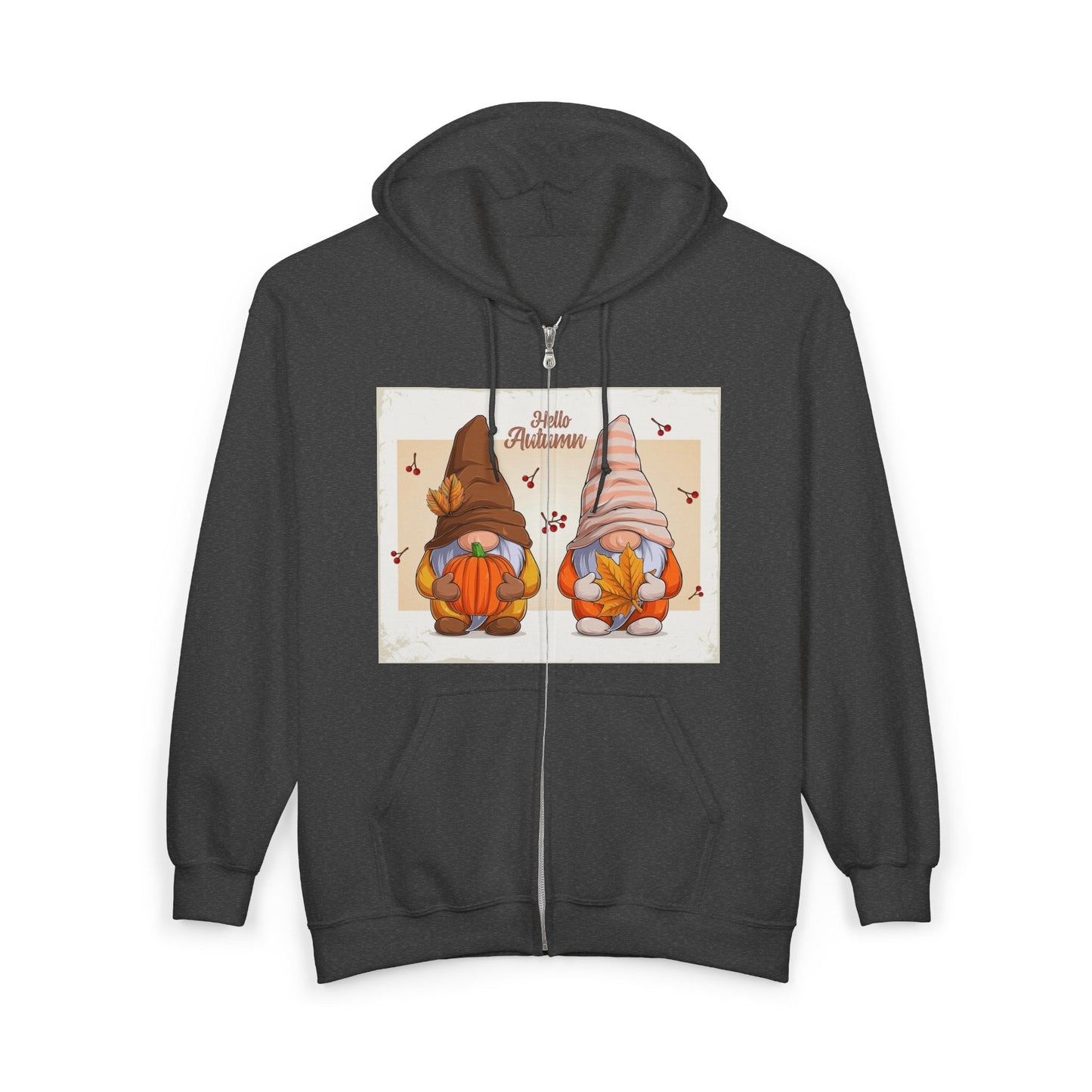 Autumn Gnome Full Zip Hoodie | Cozy Fall Wear, Gift for Gnome Lovers, Halloween Sweatshirt, Thanksgiving Apparel, Seasonal Fashion - MaisonThreadory