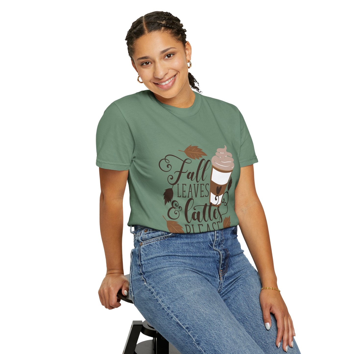 Fall Leaves & Lattes Unisex T-Shirt, Cozy Autumn Tee, Perfect for Fall, Coffee Lovers Gift, Seasonal Fashion Statement, Thanksgiving Shirt - MaisonThreadory