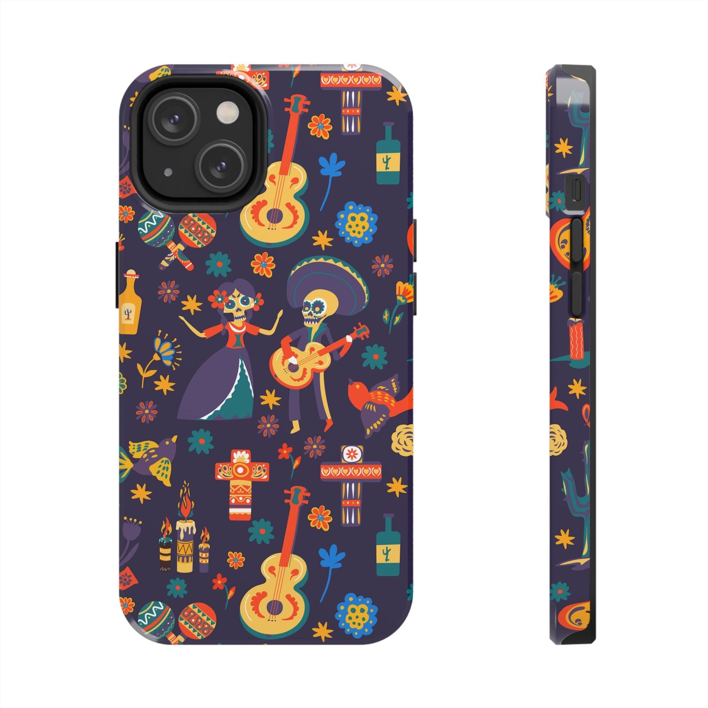Colorful Dia de los Muertos Phone Case, Tough Case for Halloween, Gift for Music Lovers, Floral Phone Cover, Sugar Skull Art - MaisonThreadory