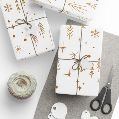 Holiday Gold Tree Wrapping Paper — Minimal White & Metallic Christmas Gift Wrap - MaisonThreadory