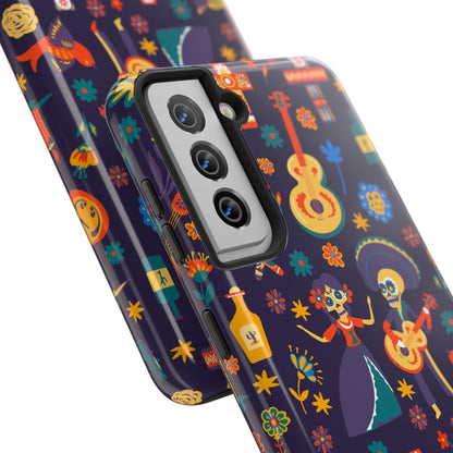 Colorful Dia de los Muertos Phone Case, Tough Case for Halloween, Gift for Music Lovers, Floral Phone Cover, Sugar Skull Art - MaisonThreadory