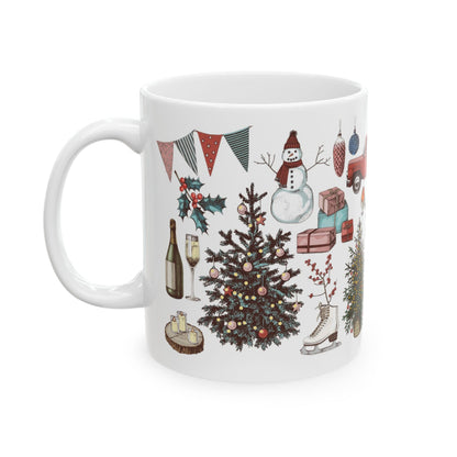 Festive Ceramic Mug - Christmas Nature Designs, Holiday Gift for Coffee Lovers, Winter Decor, Hot Cocoa Mug, Tree and Truck Art - MaisonThreadory