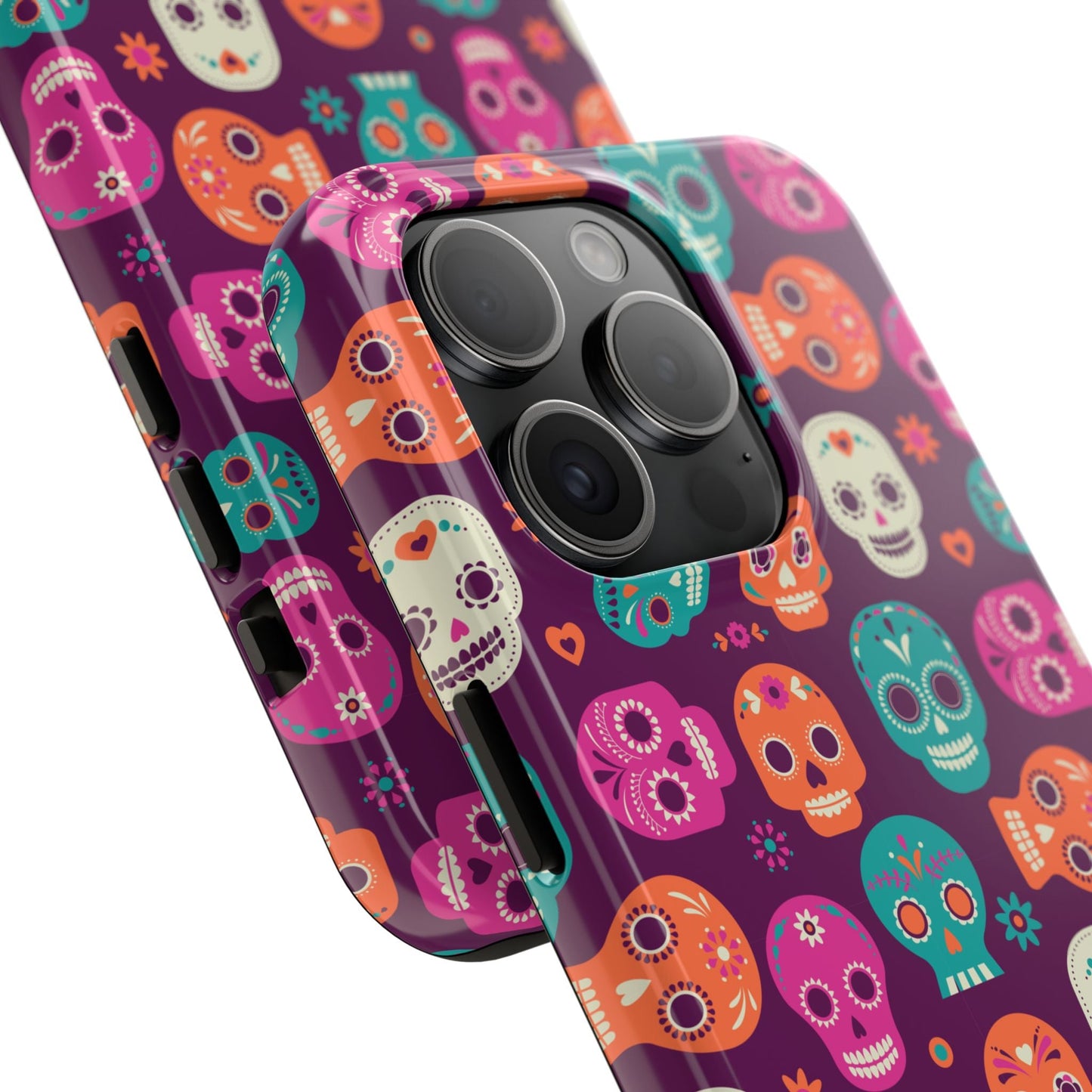 Colorful Skull Phone Case, Tough Cases for Halloween, Unique Phone Cover, Day of the Dead, Fun and Durable Accessories - MaisonThreadory