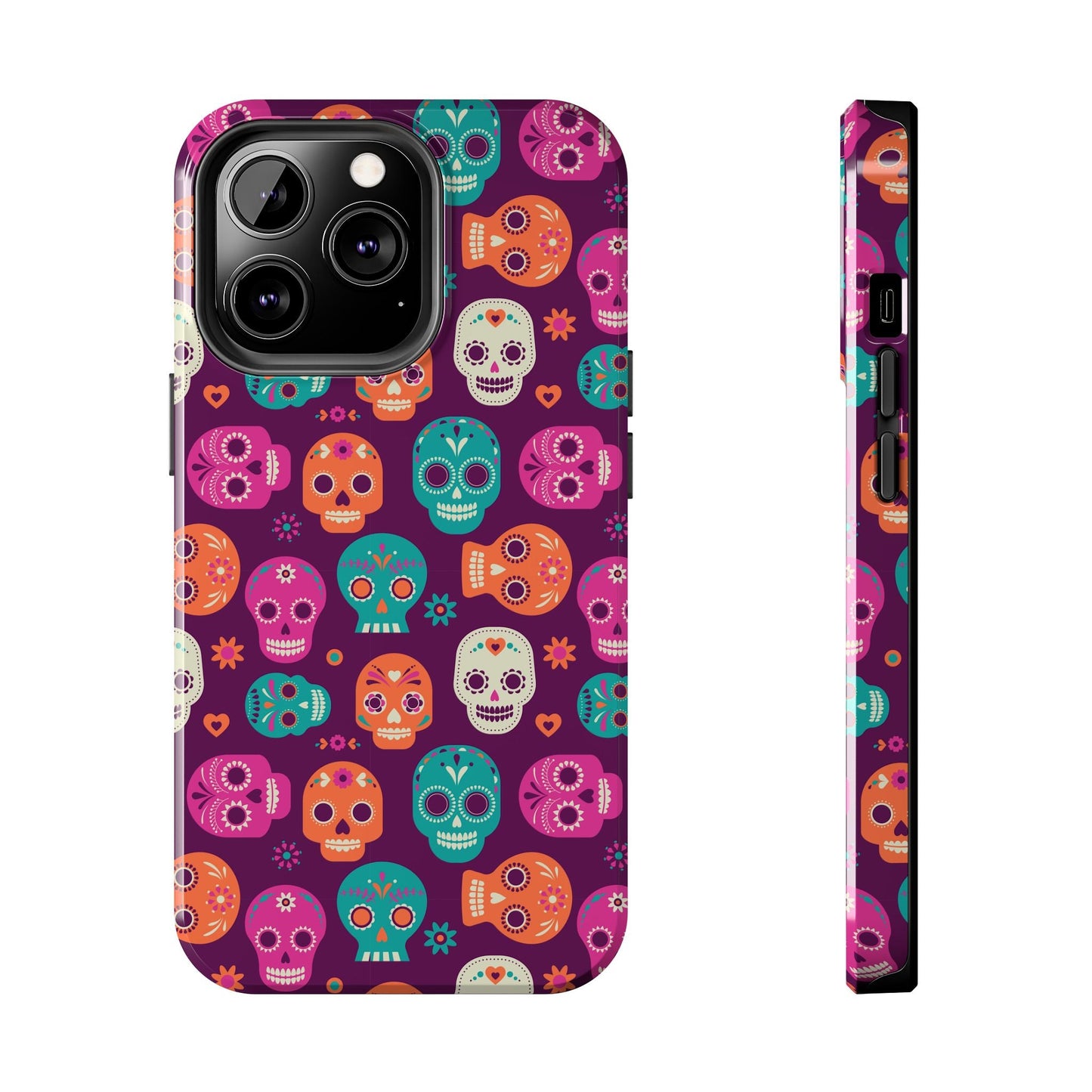 Colorful Skull Phone Case, Tough Cases for Halloween, Unique Phone Cover, Day of the Dead, Fun and Durable Accessories - MaisonThreadory