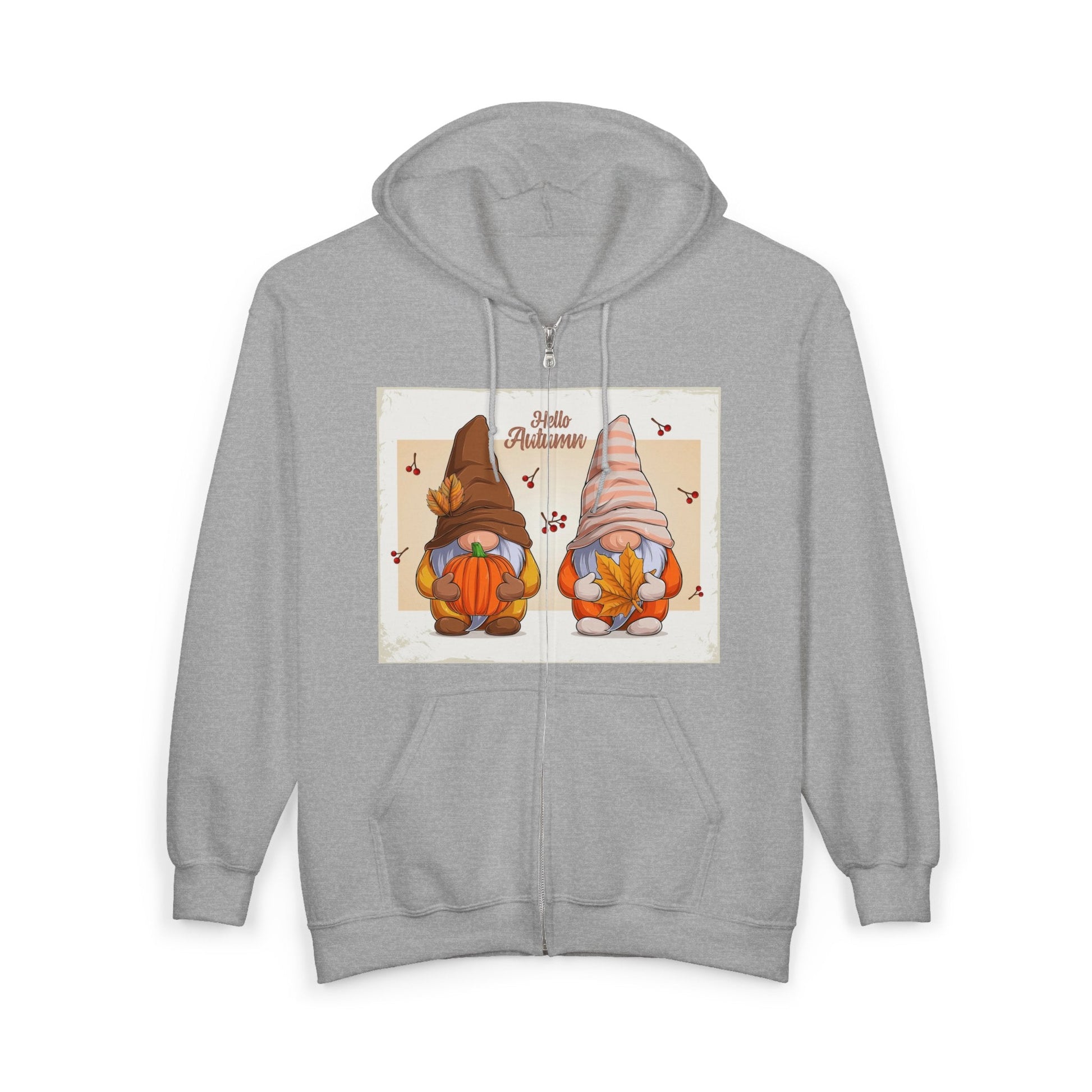 Autumn Gnome Full Zip Hoodie | Cozy Fall Wear, Gift for Gnome Lovers, Halloween Sweatshirt, Thanksgiving Apparel, Seasonal Fashion - MaisonThreadory
