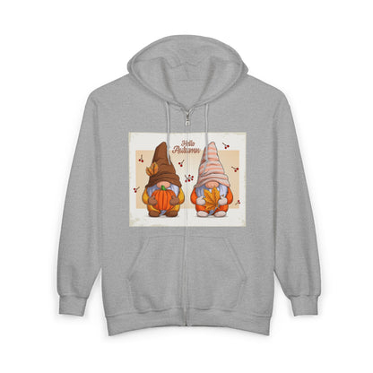 Autumn Gnome Full Zip Hoodie | Cozy Fall Wear, Gift for Gnome Lovers, Halloween Sweatshirt, Thanksgiving Apparel, Seasonal Fashion - MaisonThreadory