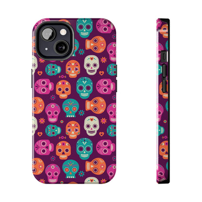 Colorful Skull Phone Case, Tough Cases for Halloween, Unique Phone Cover, Day of the Dead, Fun and Durable Accessories - MaisonThreadory