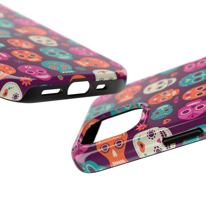 Colorful Skull Phone Case, Tough Cases for Halloween, Unique Phone Cover, Day of the Dead, Fun and Durable Accessories - MaisonThreadory