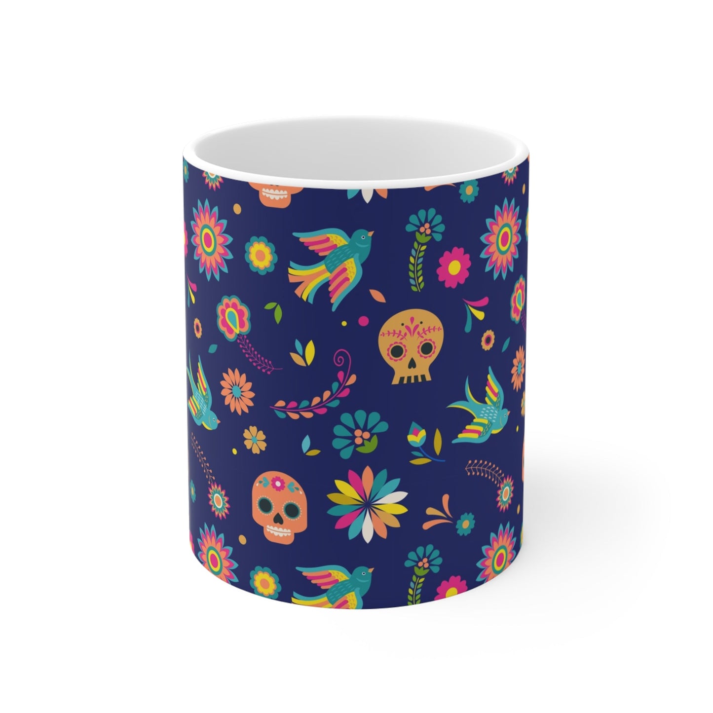 Colorful Floral Skull Mug, Day of the Dead Coffee Cup, Bohemian Drinkware, Gift for Her, Unique Art Mug - MaisonThreadory