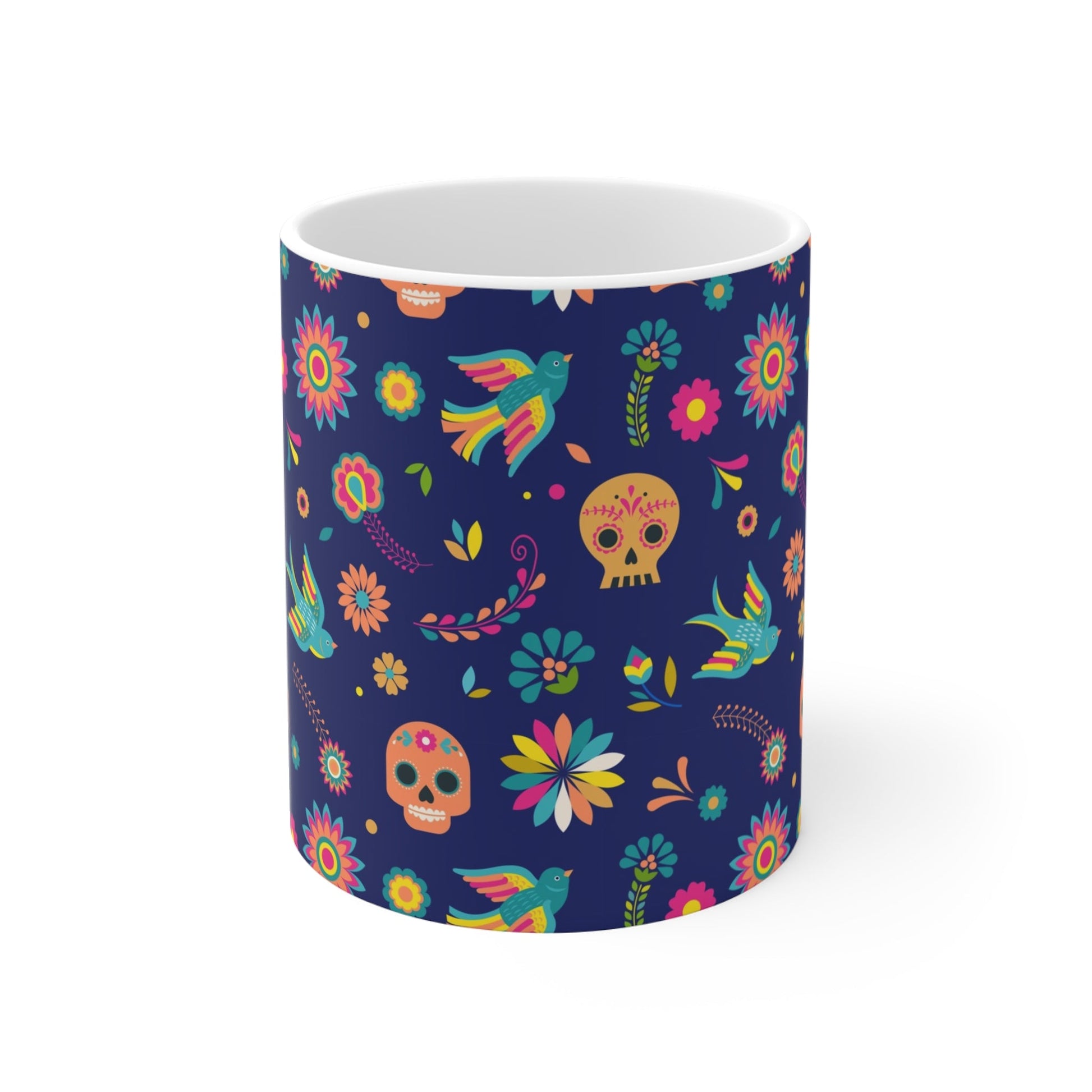 Colorful Floral Skull Mug, Day of the Dead Coffee Cup, Bohemian Drinkware, Gift for Her, Unique Art Mug - MaisonThreadory