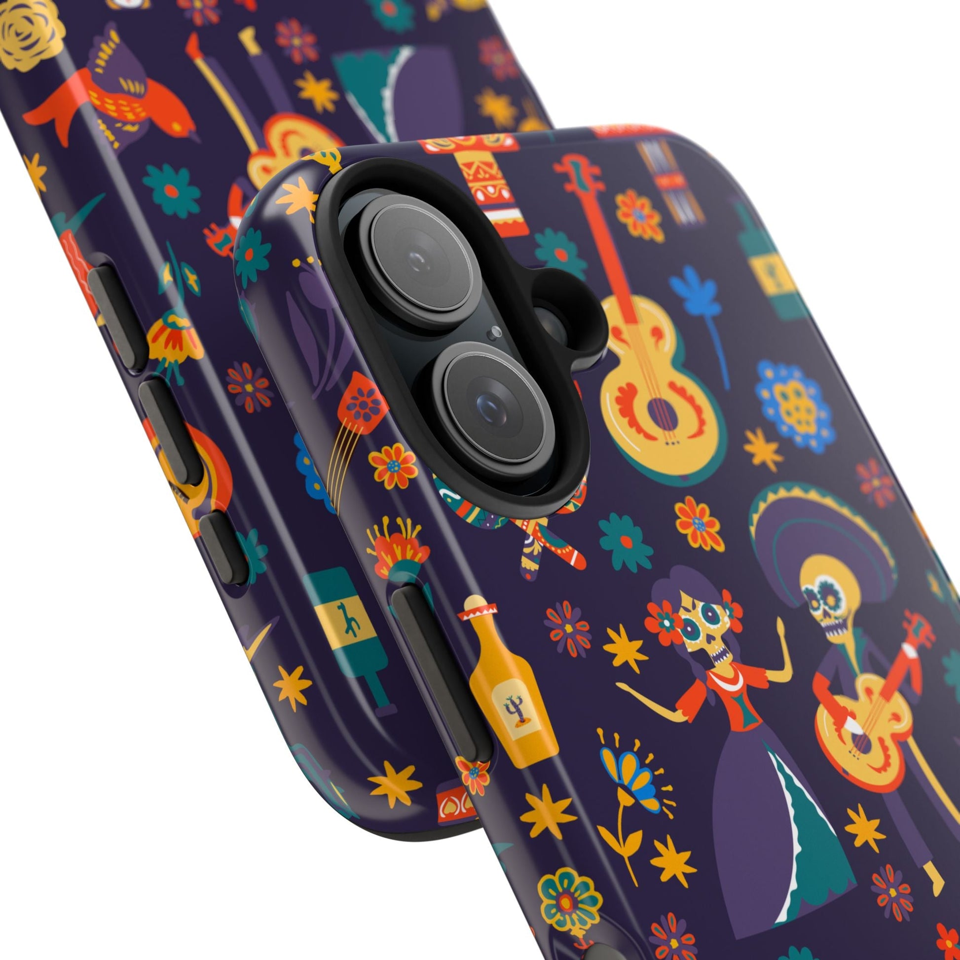 Colorful Dia de los Muertos Phone Case, Tough Case for Halloween, Gift for Music Lovers, Floral Phone Cover, Sugar Skull Art - MaisonThreadory