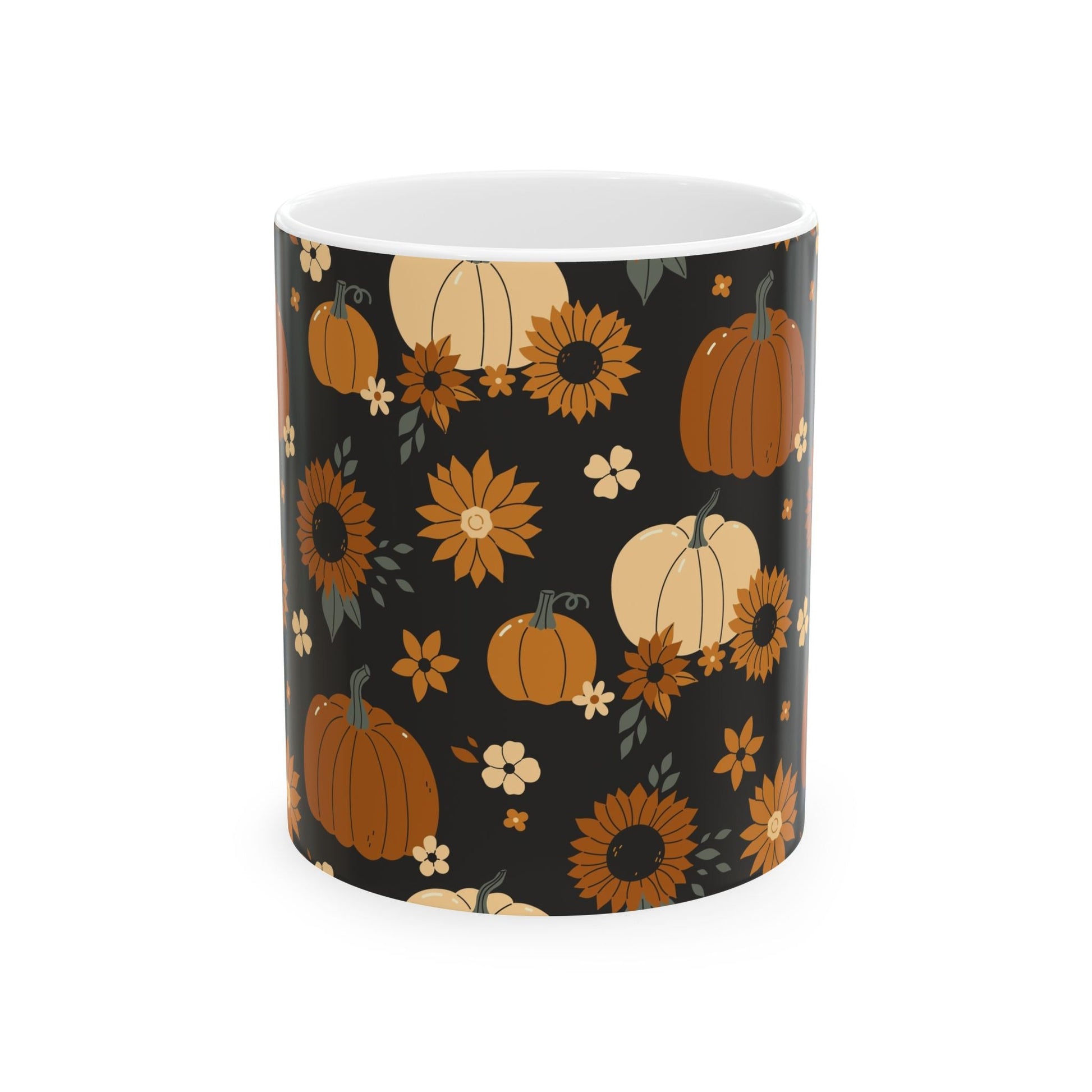 Autumn Harvest Ceramic Mug | Fall Coffee Cup, Floral Pumpkin Design, Thanksgiving Gift, Cozy Vibes, Home Decor - MaisonThreadory