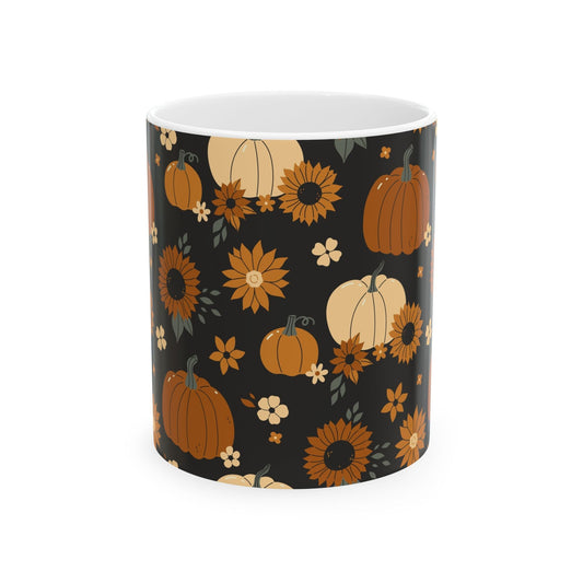 Autumn Harvest Ceramic Mug | Fall Coffee Cup, Floral Pumpkin Design, Thanksgiving Gift, Cozy Vibes, Home Decor - MaisonThreadory