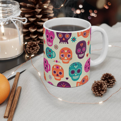 Dia de los Muertos Mug 11oz - Day of the Dead Coffee Cup, Halloween Kitchen Decor, Festival Gift, Sugar Skull Tea Mug, Mexican Holiday - MaisonThreadory