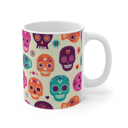 Dia de los Muertos Mug 11oz - Day of the Dead Coffee Cup, Halloween Kitchen Decor, Festival Gift, Sugar Skull Tea Mug, Mexican Holiday - MaisonThreadory