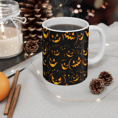 Halloween Pumpkin Mug - 11oz Coffee Cup for Spooky Season, Halloween Decor, Fall Gift, Seasonal Beverage Mug, Jack - o' - lantern Design - MaisonThreadory