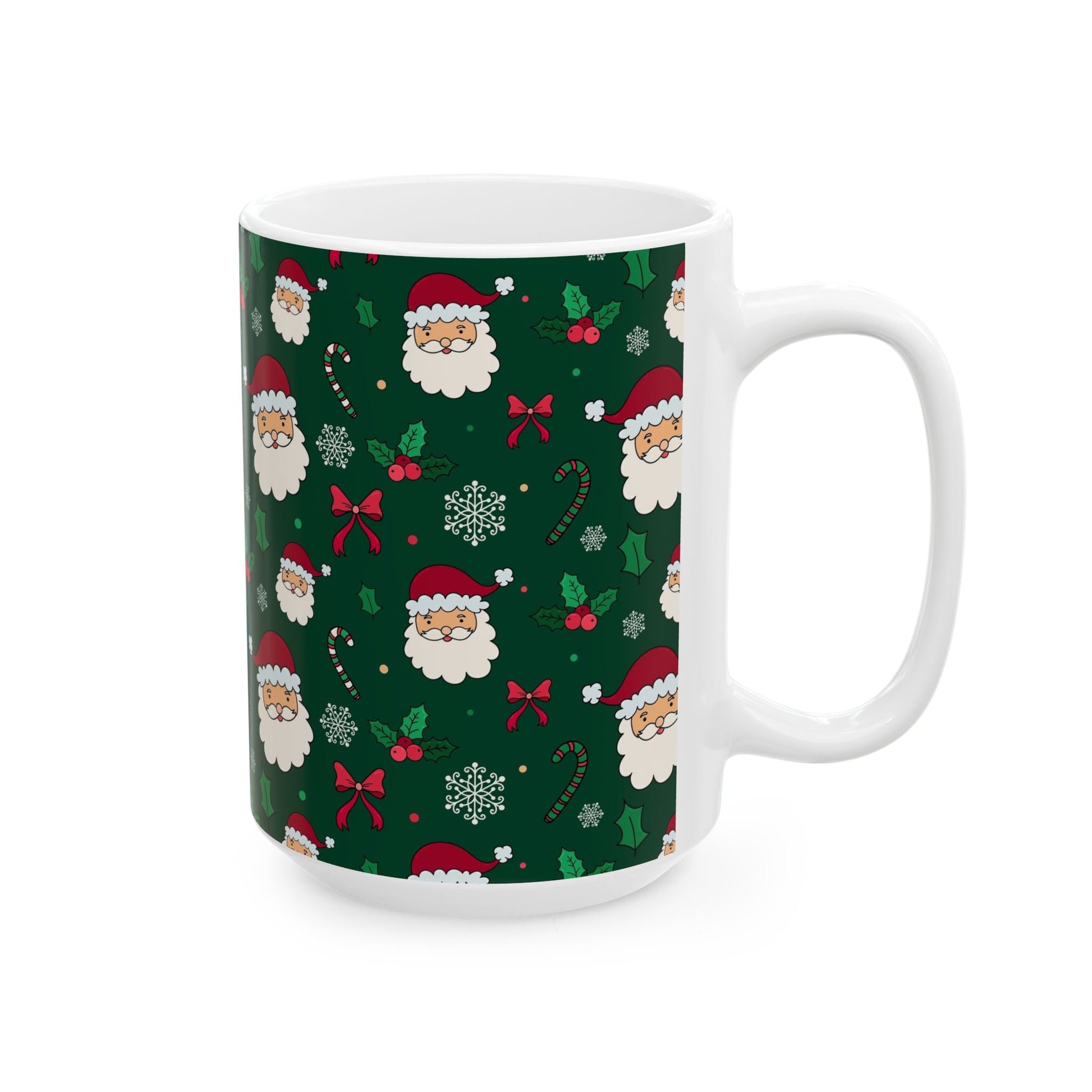Festive Santa Ceramic Mug, Holiday Coffee Cup, Christmas Gift, Cute Mug, Cocoa Mug, Hot Chocolate Cup - MaisonThreadory