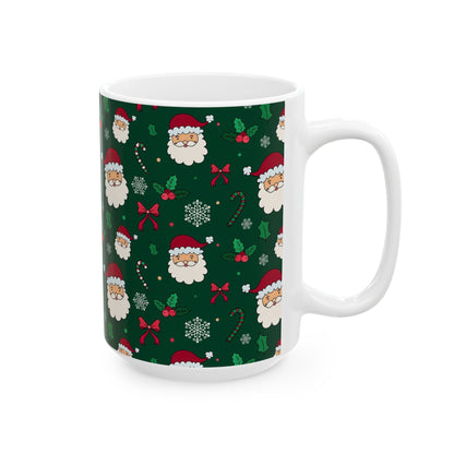 Festive Santa Ceramic Mug, Holiday Coffee Cup, Christmas Gift, Cute Mug, Cocoa Mug, Hot Chocolate Cup - MaisonThreadory