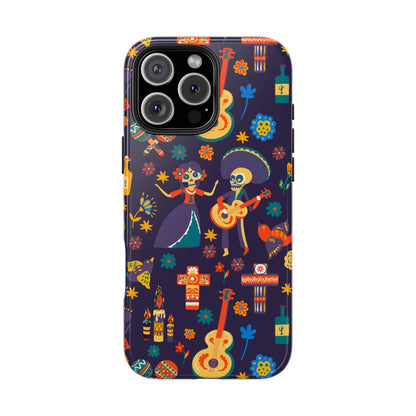Colorful Dia de los Muertos Phone Case, Tough Case for Halloween, Gift for Music Lovers, Floral Phone Cover, Sugar Skull Art - MaisonThreadory