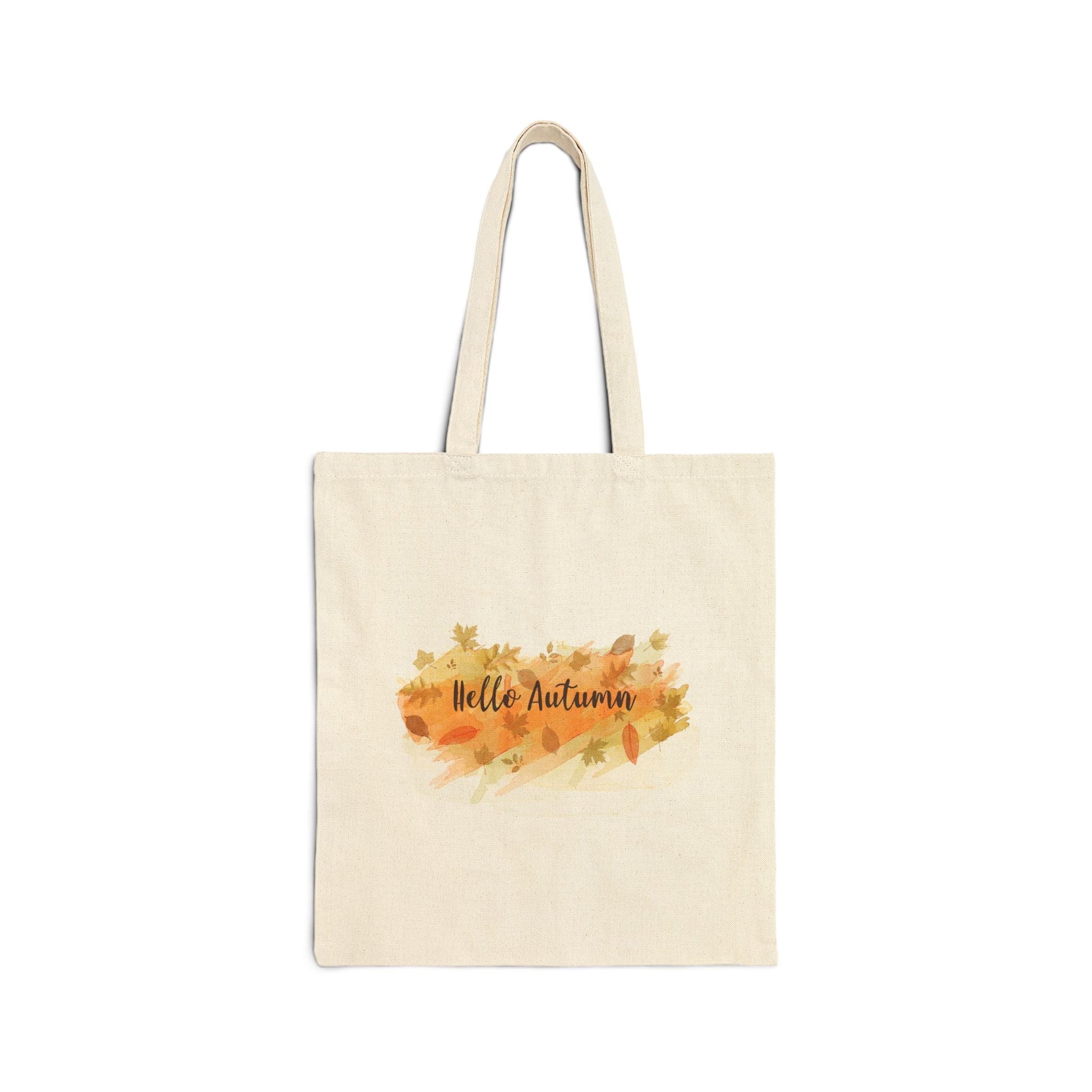 Autumn - Themed Cotton Canvas Tote Bag, Fall Shopper, Eco - Friendly Bag, Seasonal Gift, Hello Autumn Design - MaisonThreadory