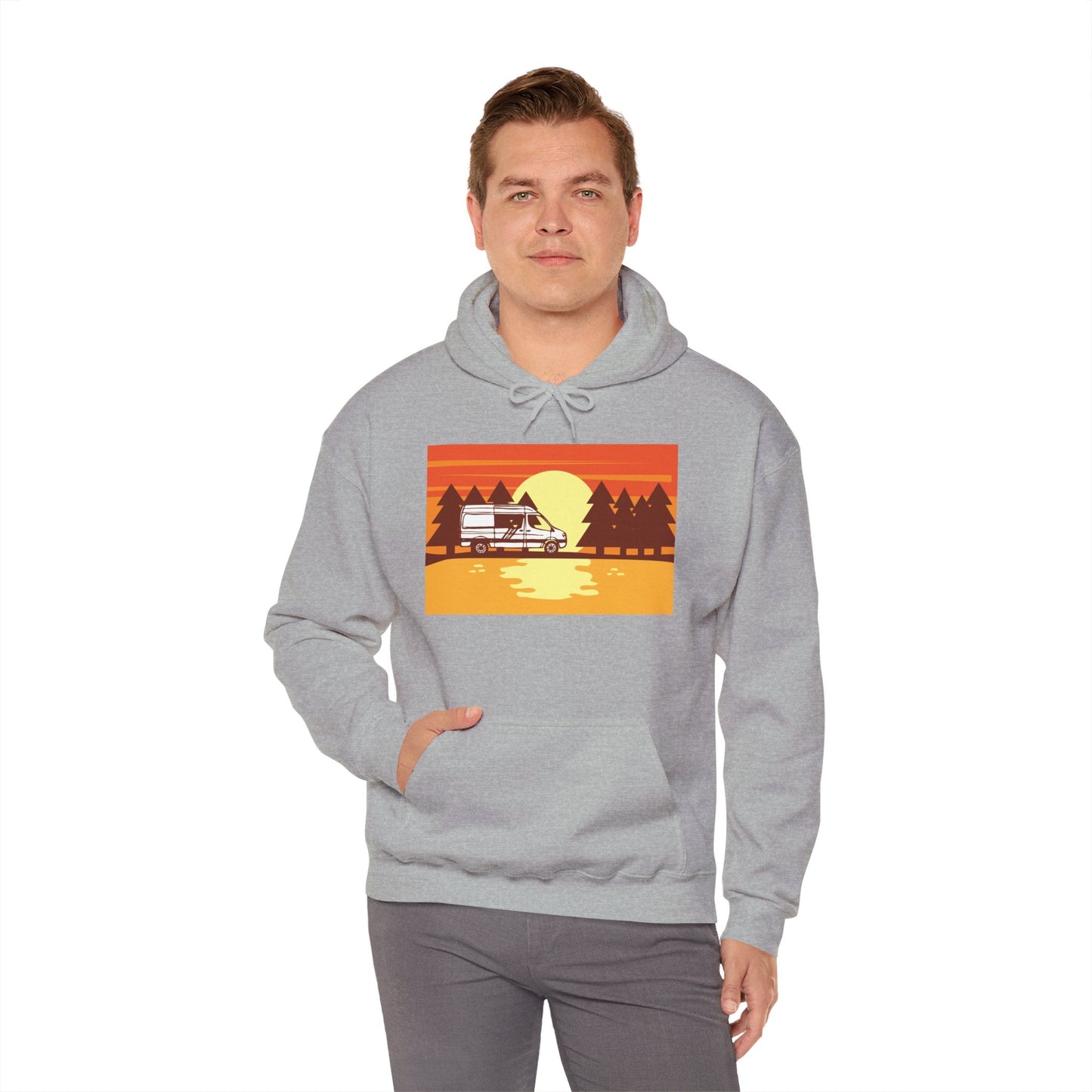 Retro Camping Sunset Hoodie, Cozy Outdoor Sweatshirt, Fall Vibes Pullover, Unisex Nature Gift, Adventure Hoodie - MaisonThreadory