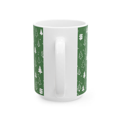 Festive Green Trees Ceramic Mug | Christmas Gifts, Coffee Lover Mug, Holiday Drinkware, Eco - Friendly Gift, Winter Decor - MaisonThreadory