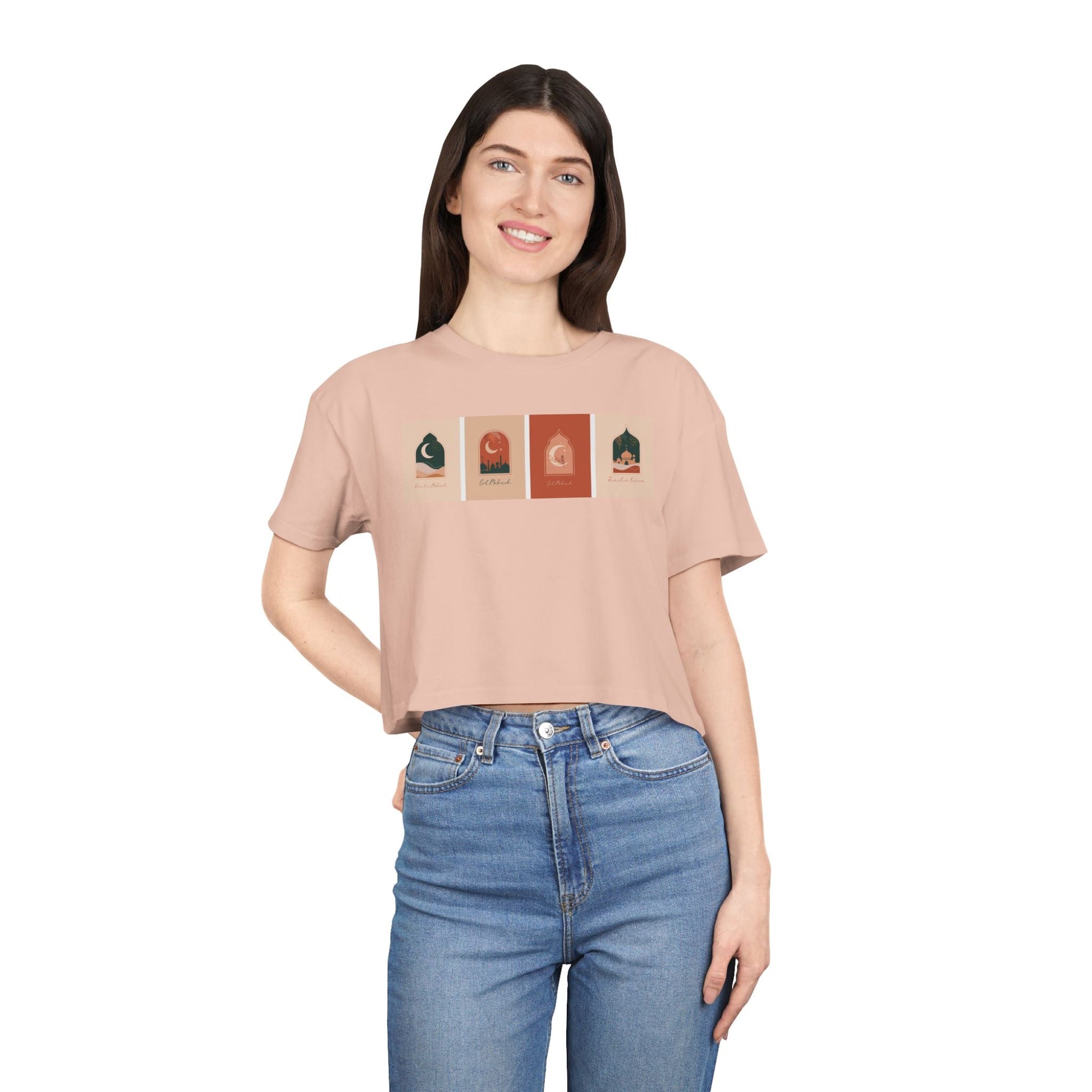 Bohemian Women's Crop Tee with Celestial Design, Trendy Women's Shirt, Summer Outfit, Gift for Her, Festival Apparel, Casual Wear - MaisonThreadory