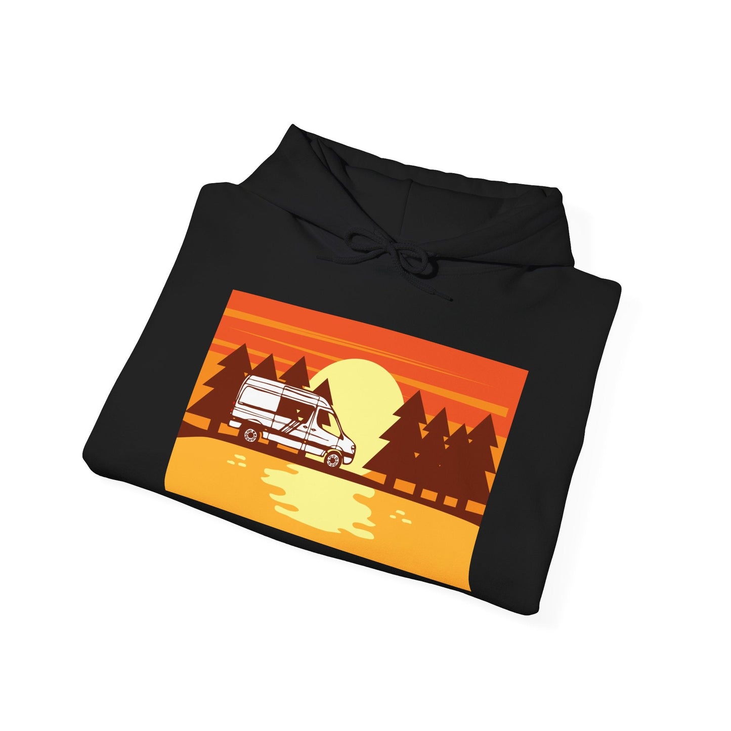 Retro Camping Sunset Hoodie, Cozy Outdoor Sweatshirt, Fall Vibes Pullover, Unisex Nature Gift, Adventure Hoodie - MaisonThreadory