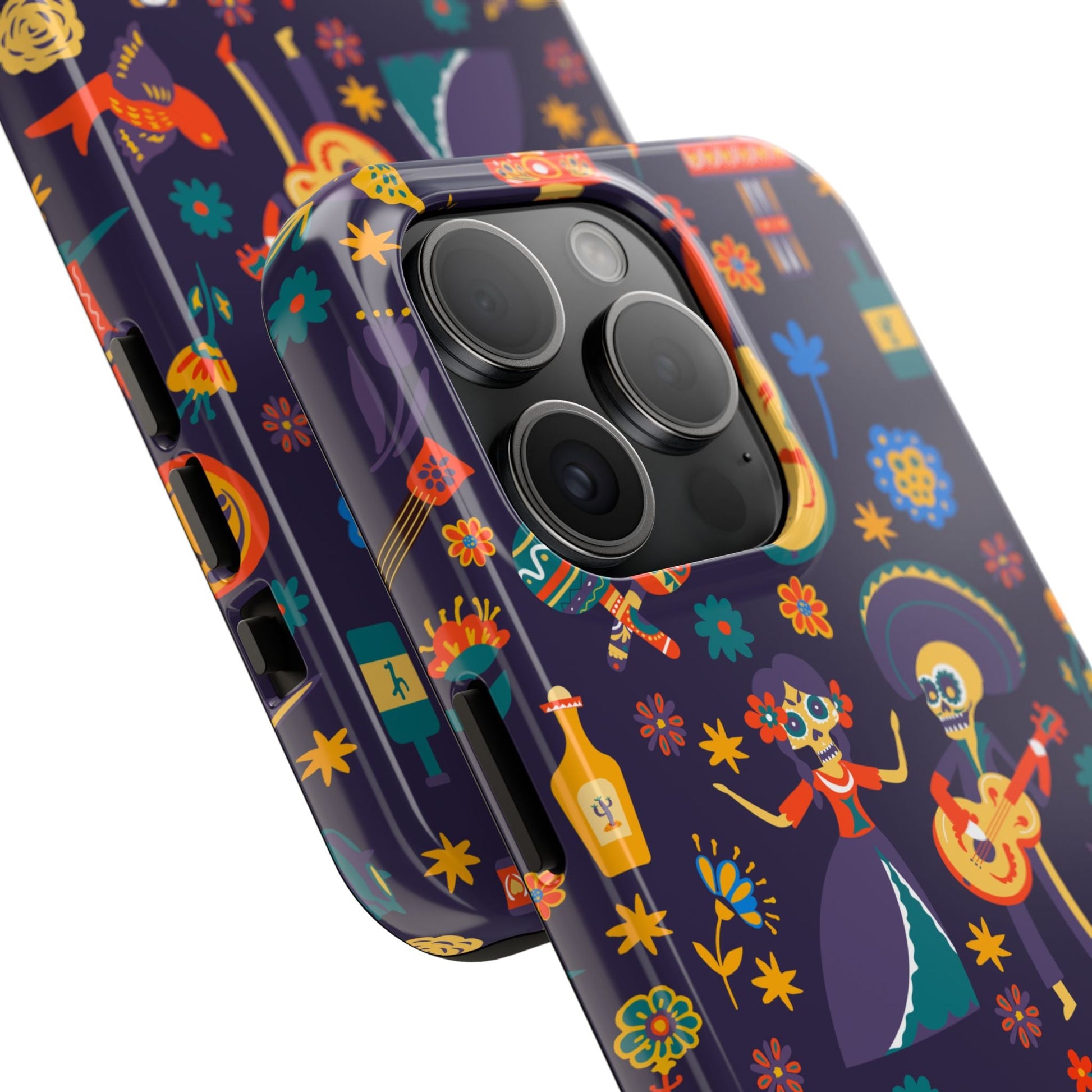 Colorful Dia de los Muertos Phone Case, Tough Case for Halloween, Gift for Music Lovers, Floral Phone Cover, Sugar Skull Art - MaisonThreadory