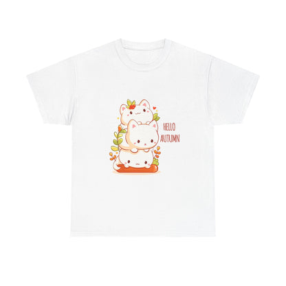 Autumn Cat Tee: Cute Fall Shirt for Cat Lovers, Unisex Tee, Seasonal Apparel, Halloween Gift, Cozy Clothing - MaisonThreadory