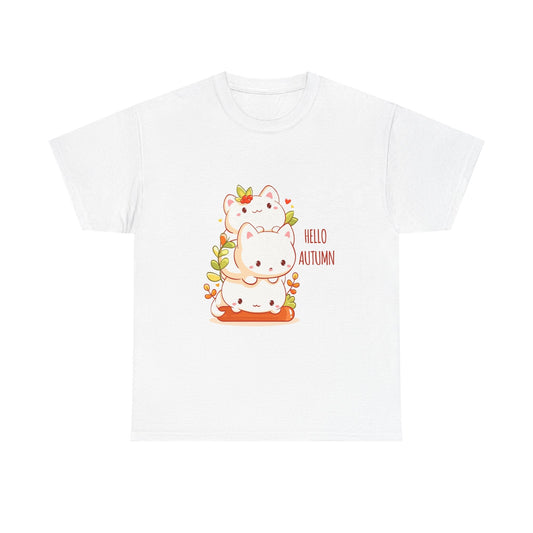 Autumn Cat Tee: Cute Fall Shirt for Cat Lovers, Unisex Tee, Seasonal Apparel, Halloween Gift, Cozy Clothing - MaisonThreadory
