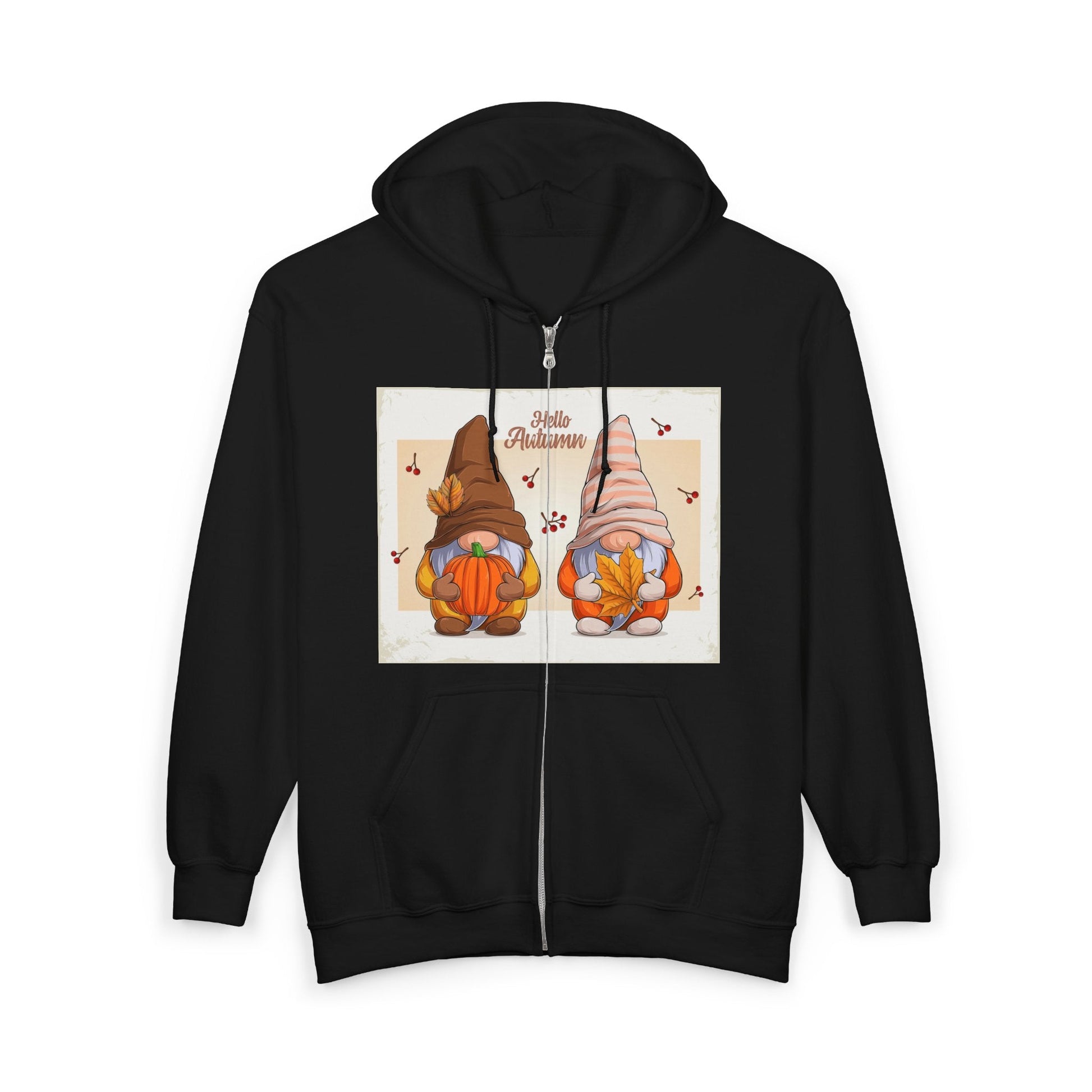 Autumn Gnome Full Zip Hoodie | Cozy Fall Wear, Gift for Gnome Lovers, Halloween Sweatshirt, Thanksgiving Apparel, Seasonal Fashion - MaisonThreadory
