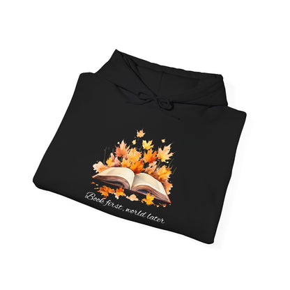 Autumn Leaves Book Hoodie, Cozy Fall Sweatshirt for Book Lovers, Gift for Readers, Warm Fall Apparel, Seasonal Chill Wear - MaisonThreadory