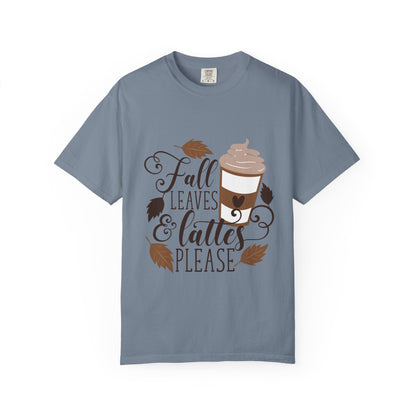 Fall Leaves & Lattes Unisex T-Shirt, Cozy Autumn Tee, Perfect for Fall, Coffee Lovers Gift, Seasonal Fashion Statement, Thanksgiving Shirt - MaisonThreadory