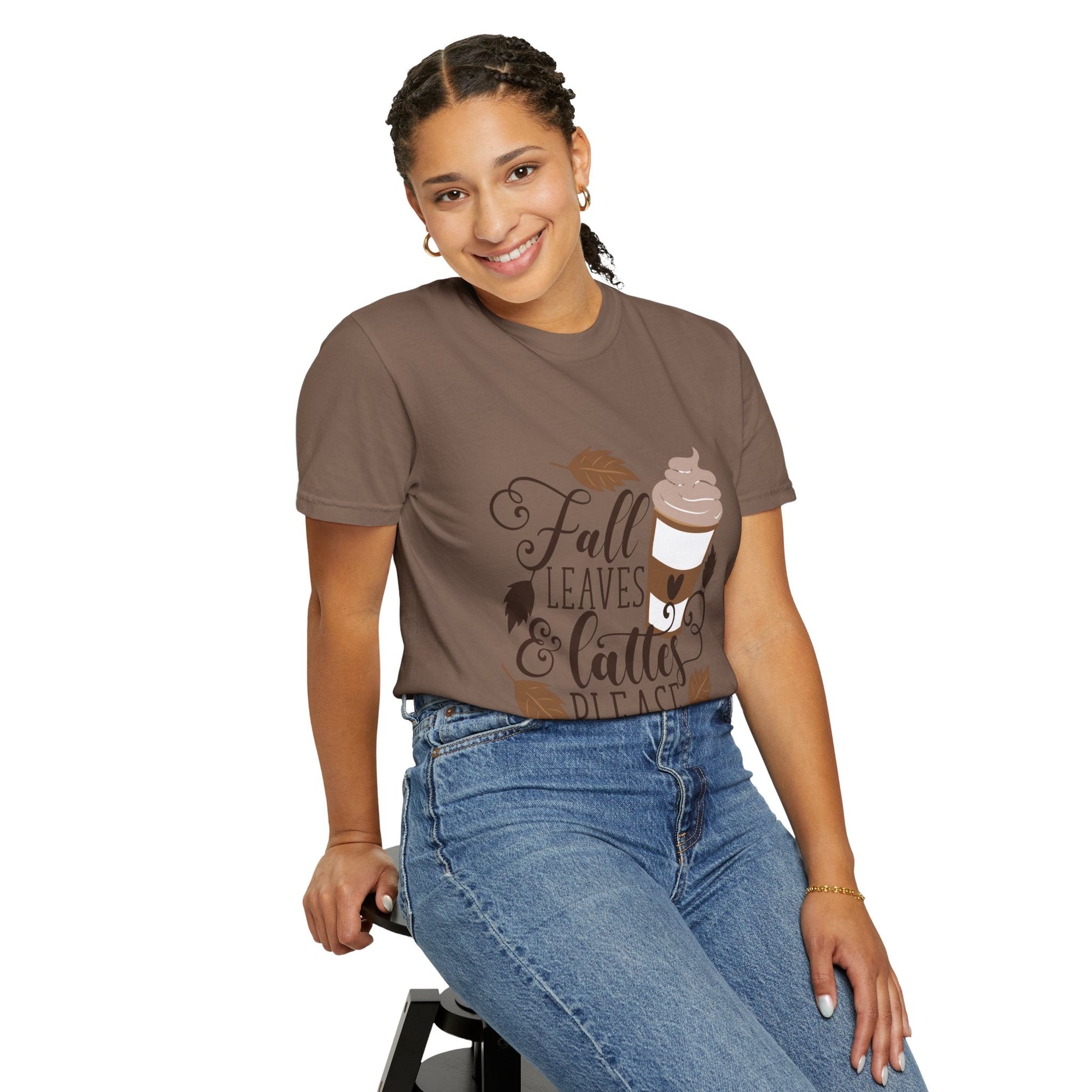 Fall Leaves & Lattes Unisex T-Shirt, Cozy Autumn Tee, Perfect for Fall, Coffee Lovers Gift, Seasonal Fashion Statement, Thanksgiving Shirt - MaisonThreadory