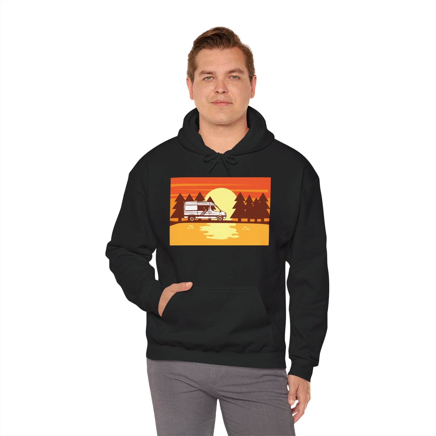 Retro Camping Sunset Hoodie, Cozy Outdoor Sweatshirt, Fall Vibes Pullover, Unisex Nature Gift, Adventure Hoodie - MaisonThreadory