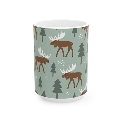 Moose Pattern Ceramic Mug – Perfect for Nature Lovers, Rustic Home Decor, Housewarming Gifts, or Cozy Coffee Moments - MaisonThreadory