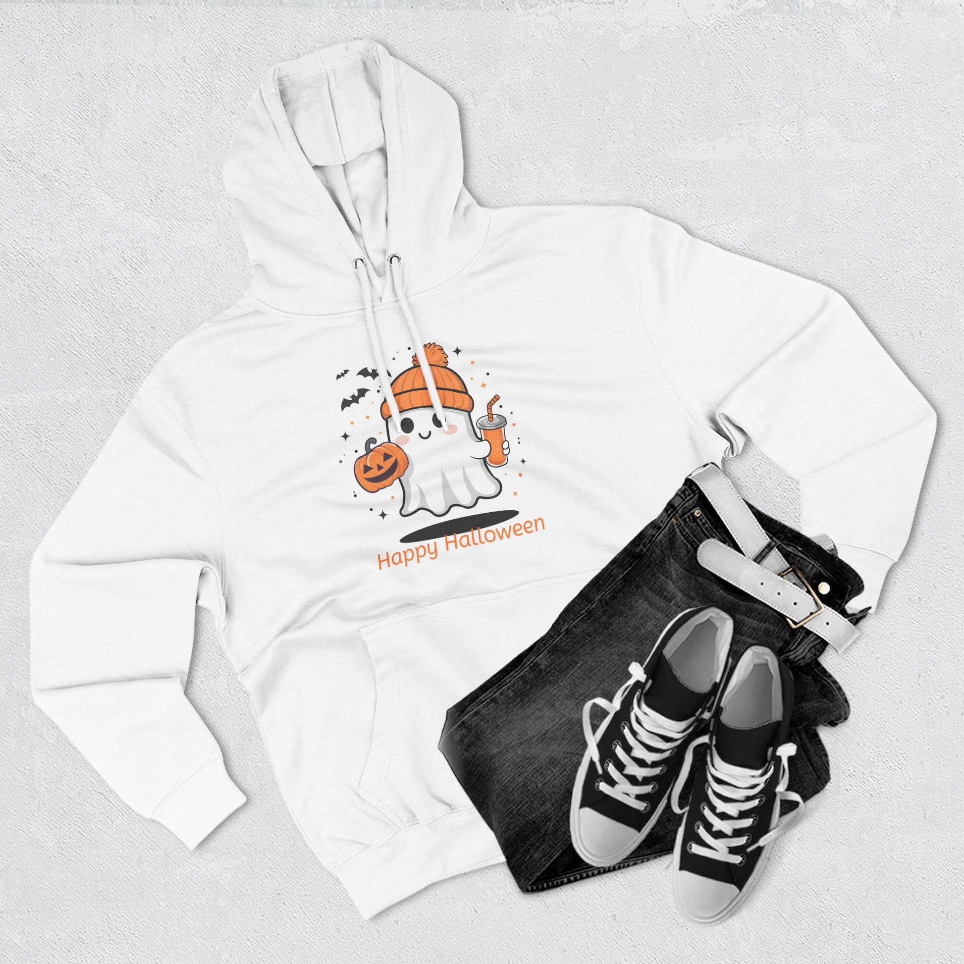 Halloween Ghost Hoodie, Cozy Fleece Sweatshirt for Fall, Unisex Autumn Apparel, Perfect for Halloween Parties, Casual Streetwear - MaisonThreadory