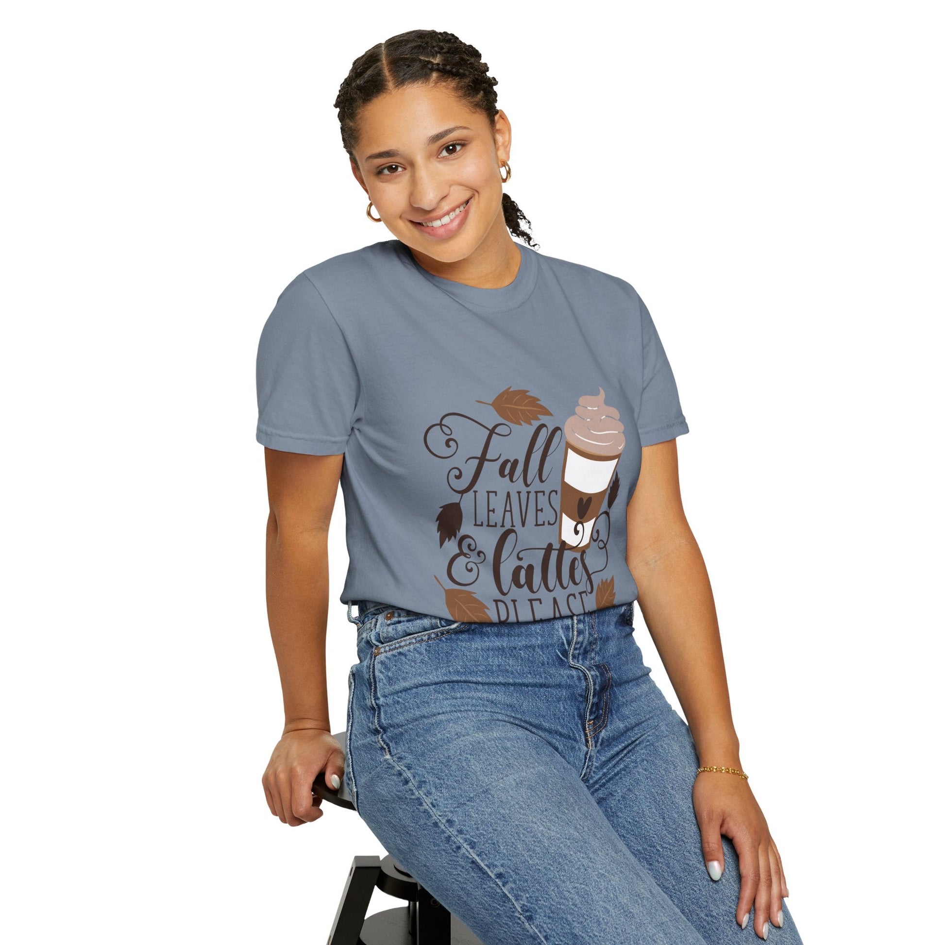 Fall Leaves & Lattes Unisex T-Shirt, Cozy Autumn Tee, Perfect for Fall, Coffee Lovers Gift, Seasonal Fashion Statement, Thanksgiving Shirt - MaisonThreadory