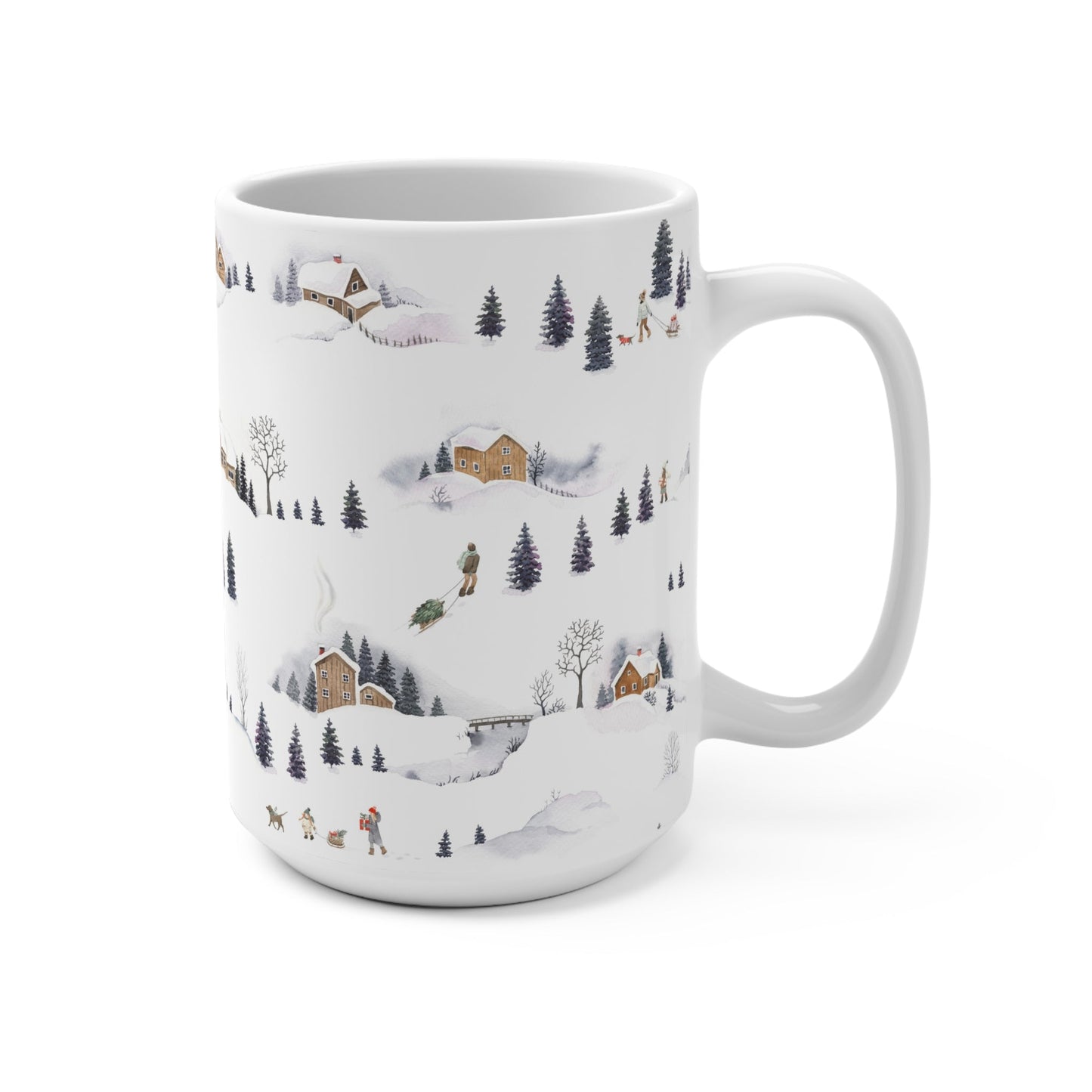 Cozy Winter Scene Mug, Hand - Drawn Nature Design, Perfect for Holiday Gifting, Snowy Landscape Coffee Cup, Winter Decor - MaisonThreadory