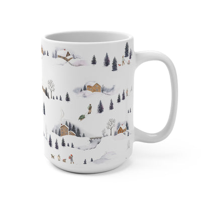 Cozy Winter Scene Mug, Hand - Drawn Nature Design, Perfect for Holiday Gifting, Snowy Landscape Coffee Cup, Winter Decor - MaisonThreadory