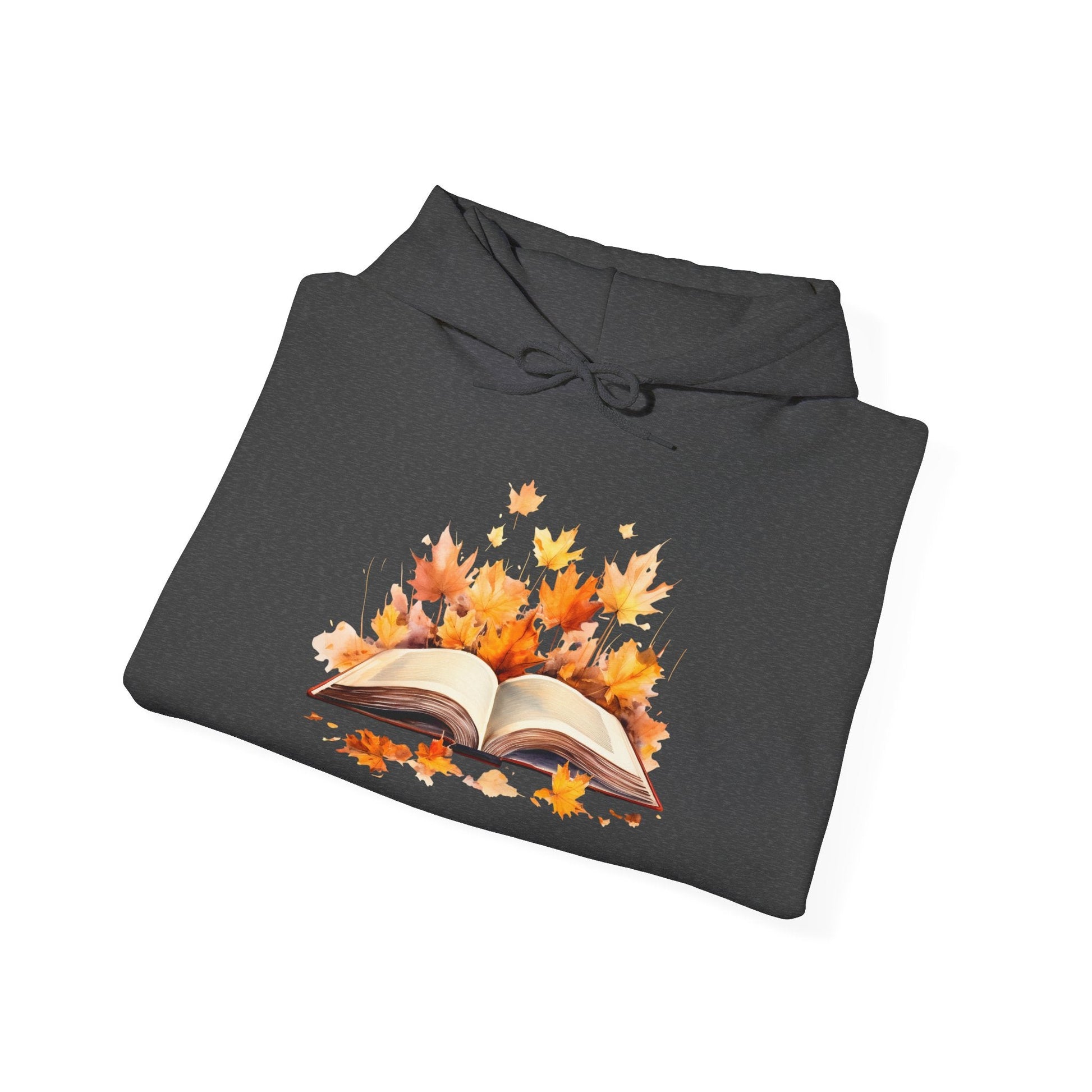 Autumn Leaves Book Hoodie, Cozy Fall Sweatshirt for Book Lovers, Gift for Readers, Warm Fall Apparel, Seasonal Chill Wear - MaisonThreadory
