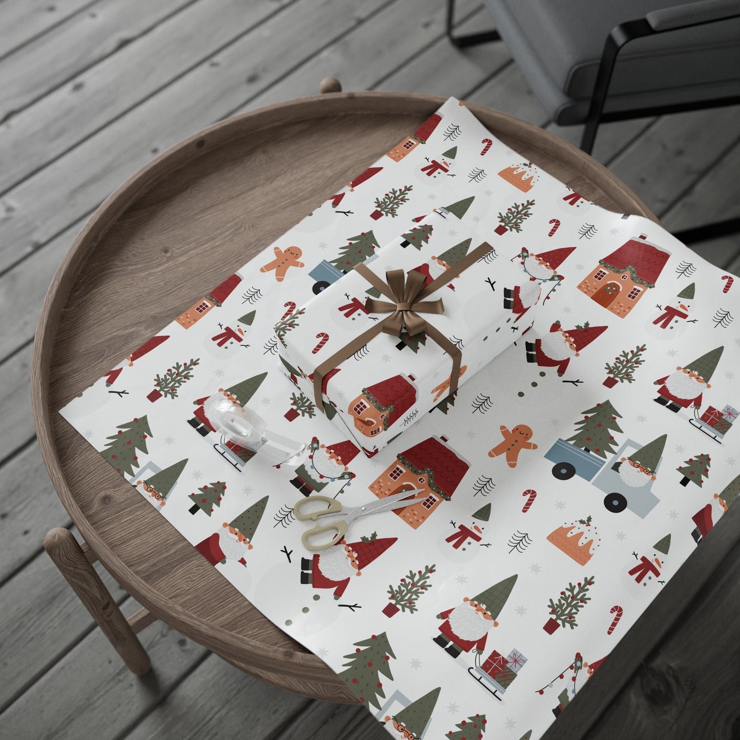 Christmas Gnome Wrapping Paper — Cute Holiday Gift Wrap with Gnomes, Trees & Gingerbread - MaisonThreadory