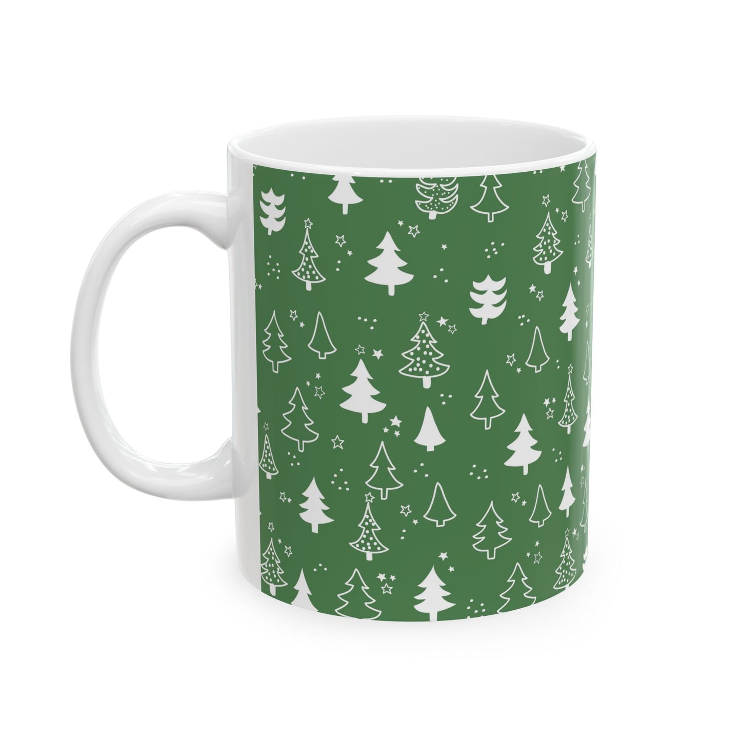 Festive Green Trees Ceramic Mug | Christmas Gifts, Coffee Lover Mug, Holiday Drinkware, Eco - Friendly Gift, Winter Decor - MaisonThreadory