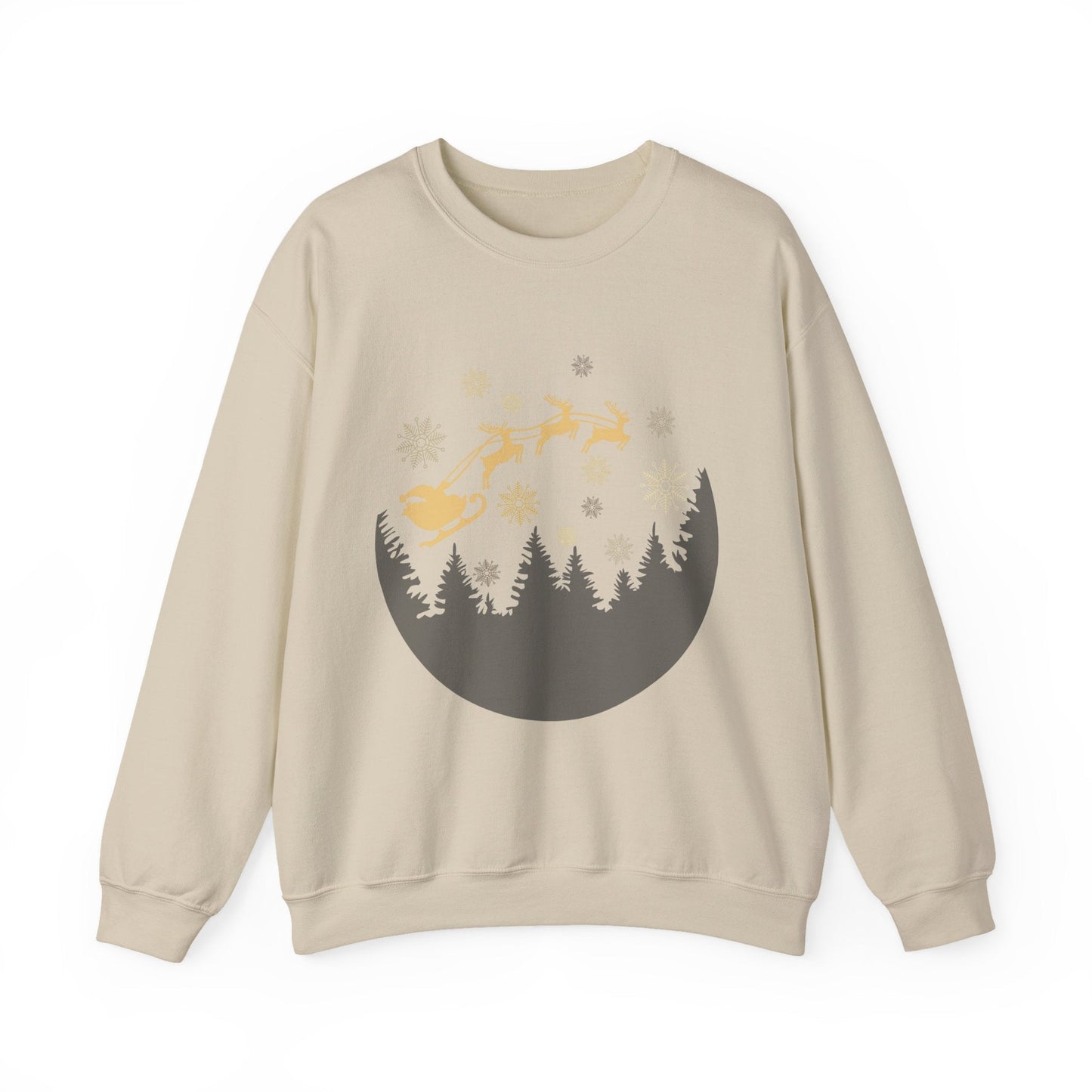 Cozy Holiday Crewneck Sweatshirt with Santa and Reindeer Design - MaisonThreadory