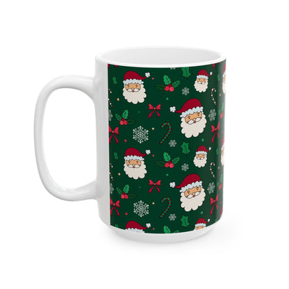 Festive Santa Ceramic Mug, Holiday Coffee Cup, Christmas Gift, Cute Mug, Cocoa Mug, Hot Chocolate Cup - MaisonThreadory